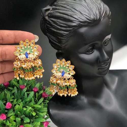 Gold Plated Meenakari Peacock Jhumki Earrings